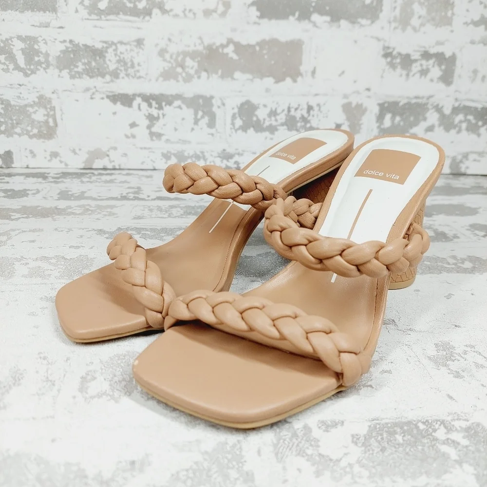 Dolce Vita Nairi Cafe Stella Braided Square Toe Slide Sandals X88 - Picture 2 of 10